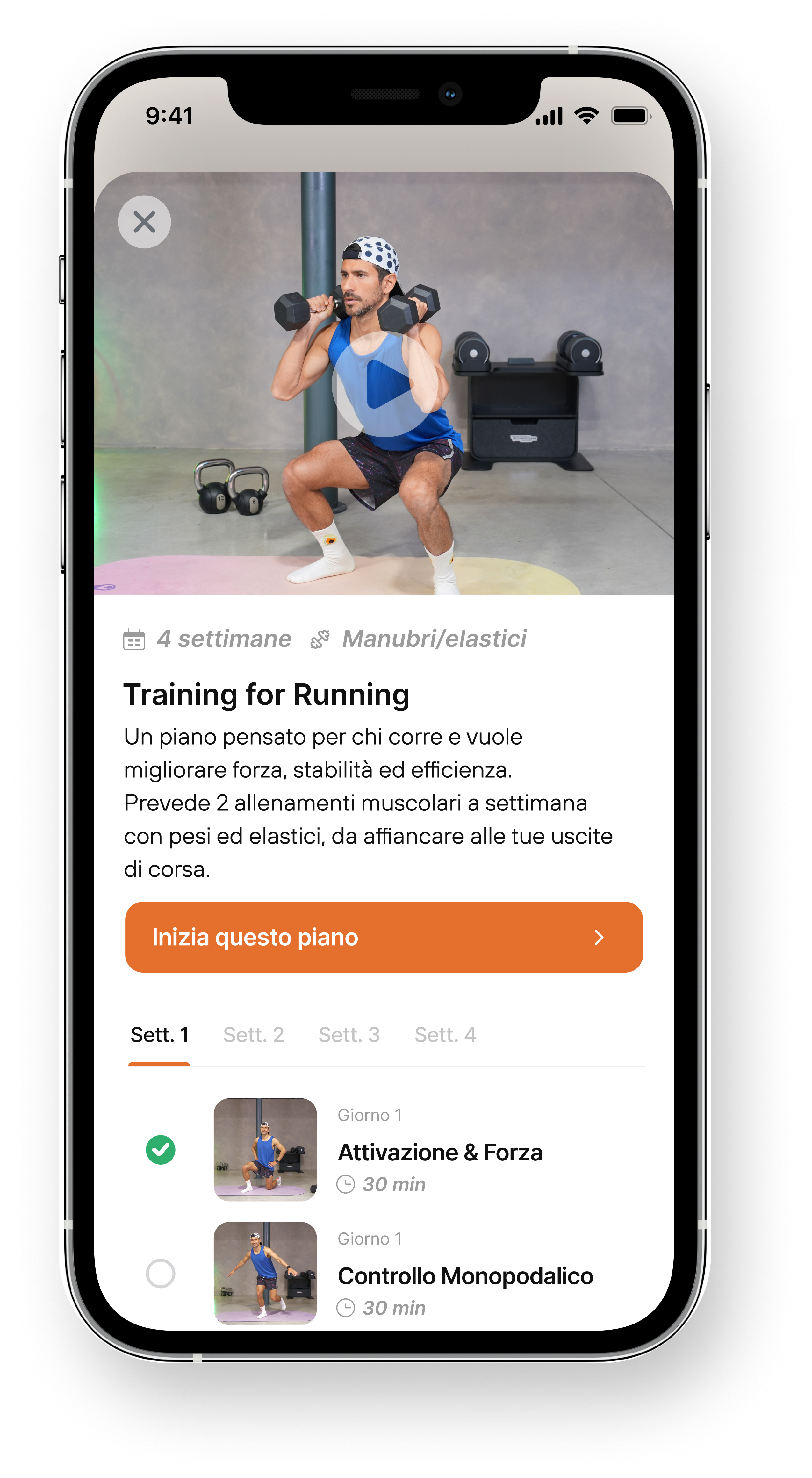 Schermata dell’app HEAT Fitness con il piano Training for Running